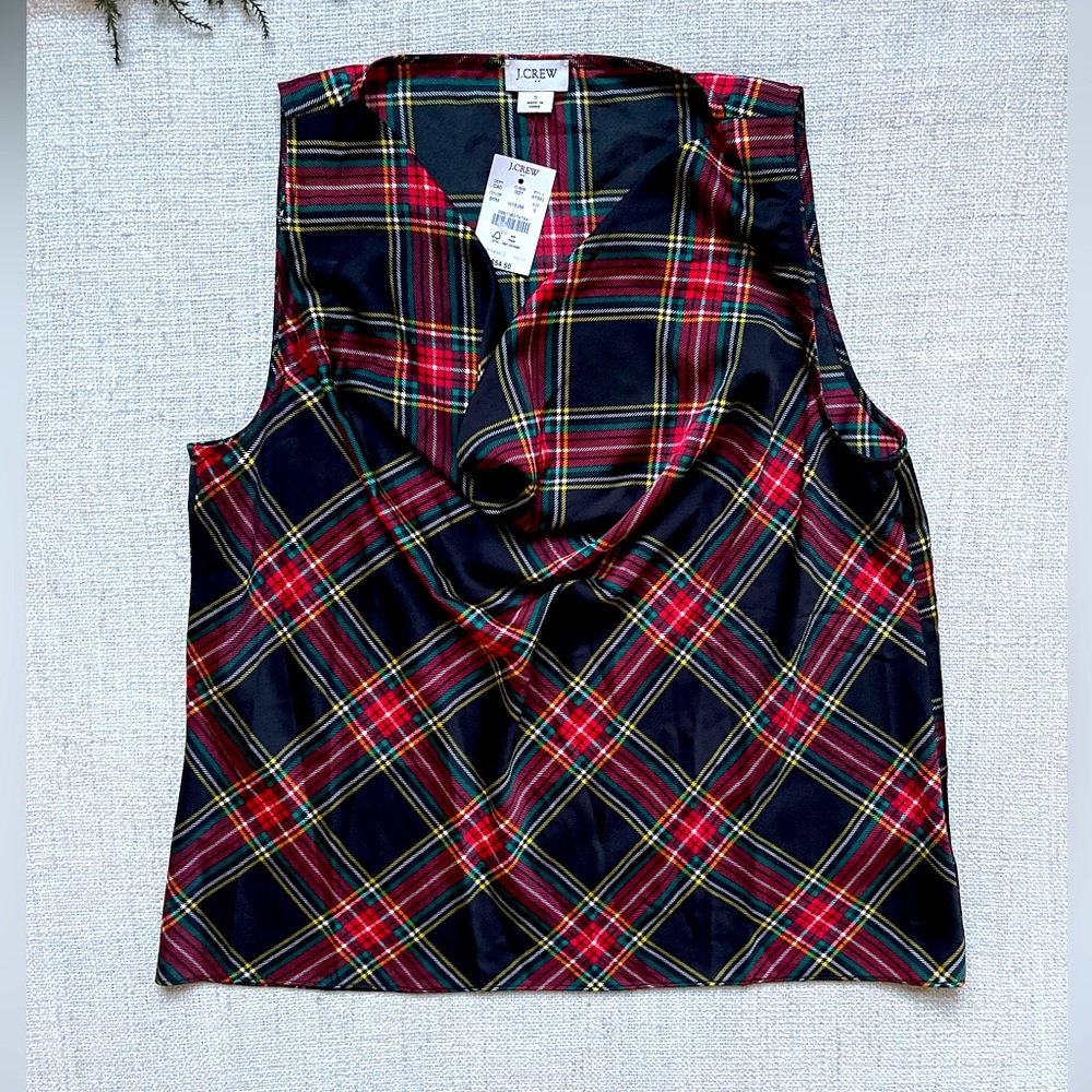 NWT J.Crew Plaid Cowl-neck Blouse
